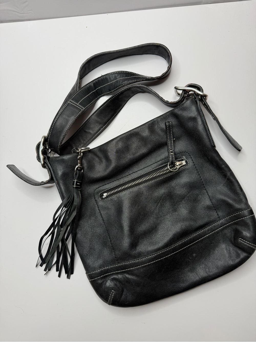 Coach vintage Soho Slim Black Leather Shoulder Bag with Tassel